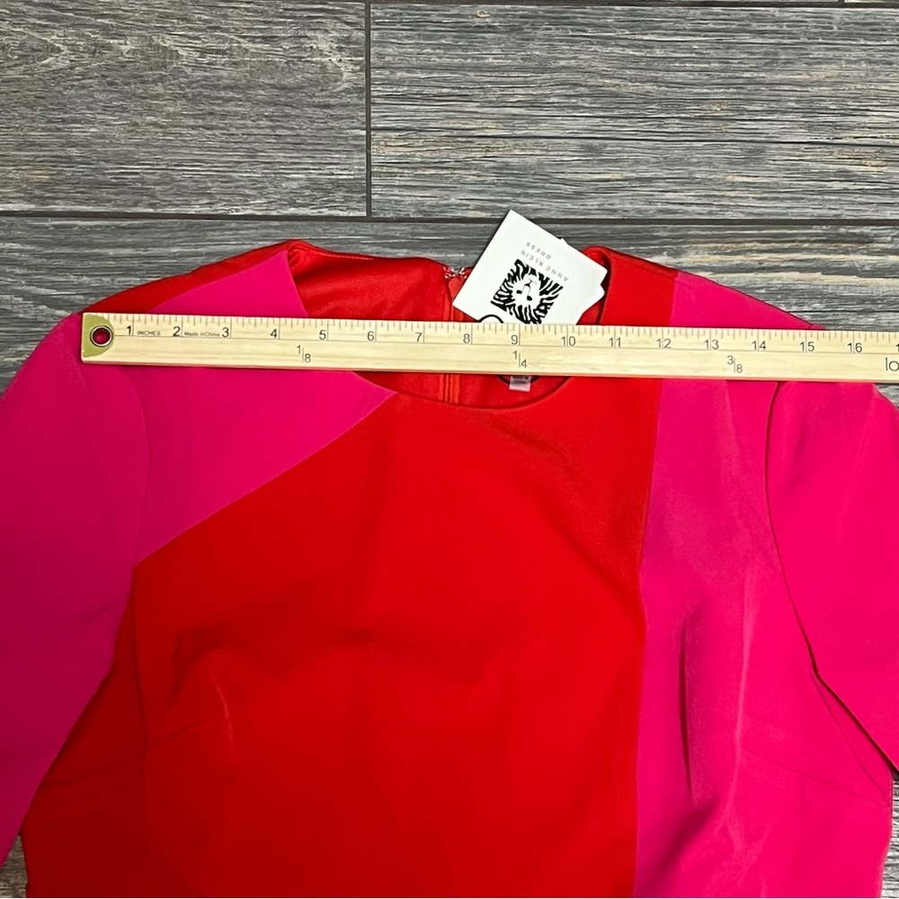 NWT Anne Klein Colorblock Red Pink Sheath Dress Size 6 Midi 3/4 Sleeve - Picture 4 of 12